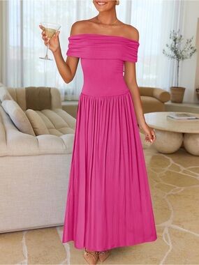 Women's One-Shoulder Maxi Dress in Hot Pink
